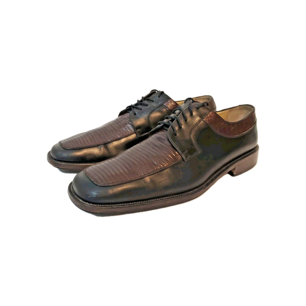 Julio Blanco Mens Brown Black Lizard Leather Handmade Tie Oxfords SZ 12M Spain